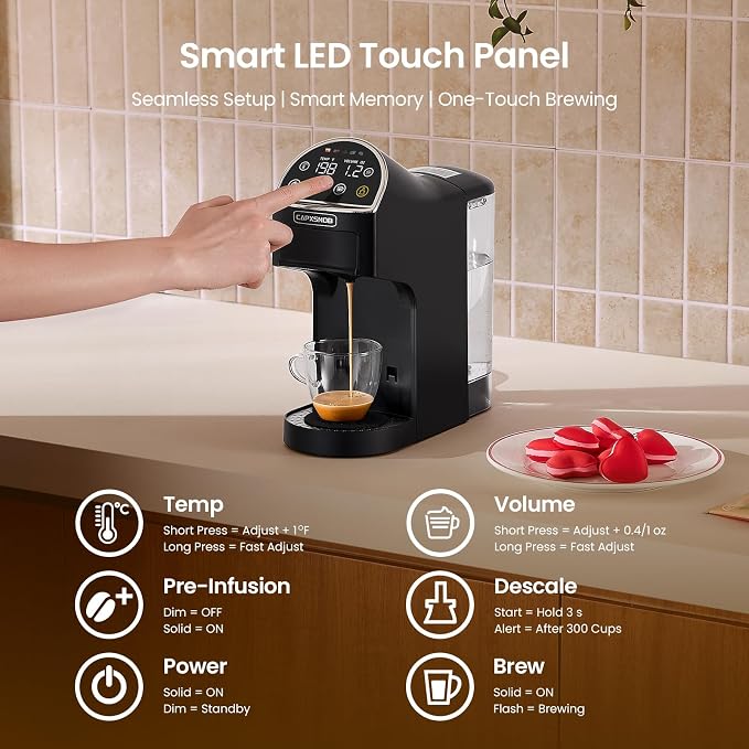 Magician2 Mini 5-in-1 Coffee Maker & Machine for Pods & Grounds, LED Touch | Fits K Cup/Nespresso/Dolce Gusto & ESE Pods,Touchscreen & Pre-infusion,Adjustable Temp/Volume,For Kitchen/Office/Dorm,20Bar - Image 5