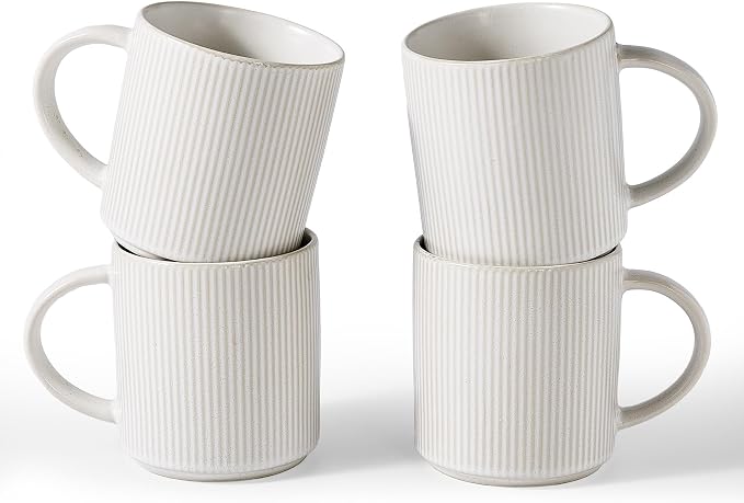 famiware Coffee Mug Set for 4, Star 16 oz Catering Mugs Cup Set with Handle for Coffee, Tea, Cocoa, Milk - Ceramic Stoneware Drinkware Set, Matte White by Famiware