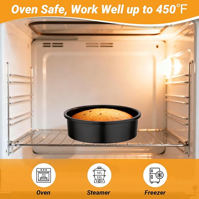 Beasea Round Cake Pans, 3 Pack 8 Inch Carbon Steel Round Cake Pan with Removable Bottom, Nonstick Baking Mold Tin for Cheesecake - Image 4