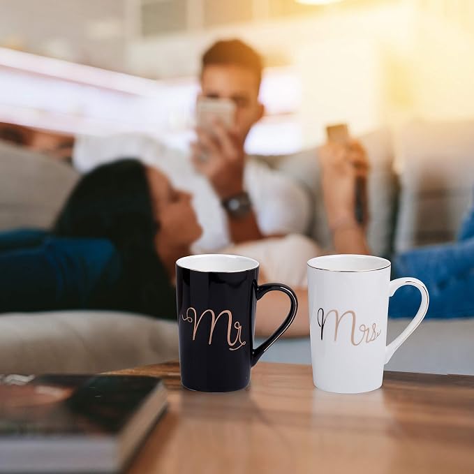 Jumway Mr and Mrs Coffee Mugs Set - Unique Wedding Gifts For Bride and Groom - His and Hers Anniversary Present Husband and Wife -Engagement Gifts For Him Her For Parents for Valentine's day - Image 7