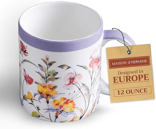 Maison d' Hermine Coffee Mug with Handles Tea Cups (12 Ounce, Pack of 1) | Fine Bone China Coffee Mugs for Hot Beverages Cappuccino Latte Home Restaurant Spring Summer -Summer Floral - Cornflower by MaisondHermine