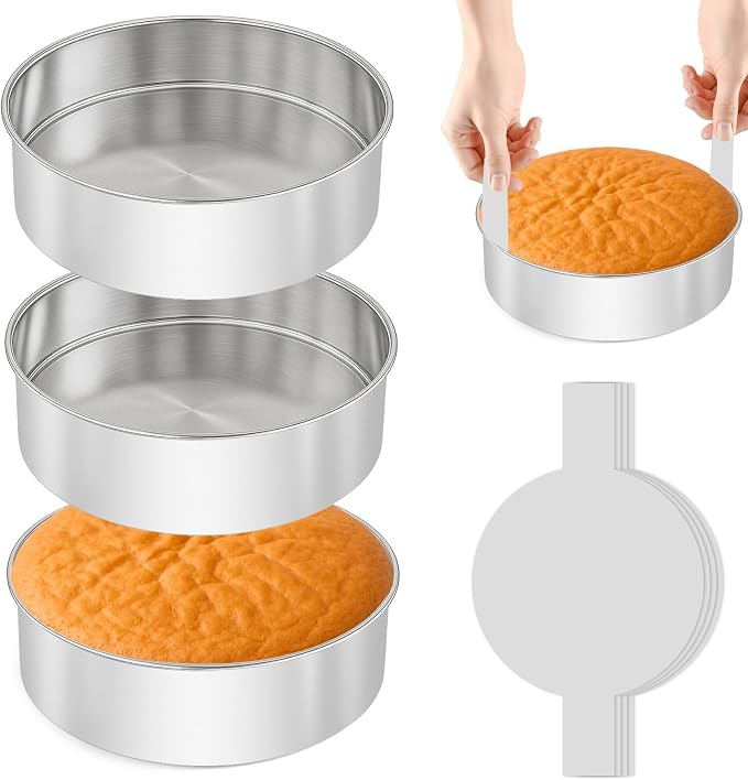 6 Inch Cake Pan - 3PCS Stainless Steel Smash Cake Baking Pans Tins with 100 PCS Parchment Paper, Round Bakeware for Party Birthday Wedding, Mirror Finish & Dishwasher Safe by Unknown