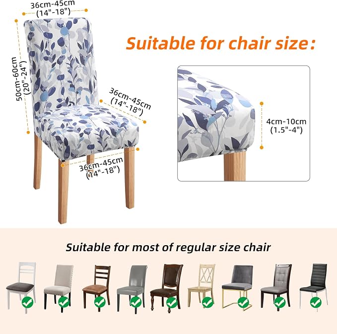 Fuloon Chair Covers for Dining Room 4 Pack, Printed Stretch Dining Slipcovers, Washable Kitchen Slip Covers for Parson Chair, Watercolor Leaves Printed, Set of 4 - Image 3