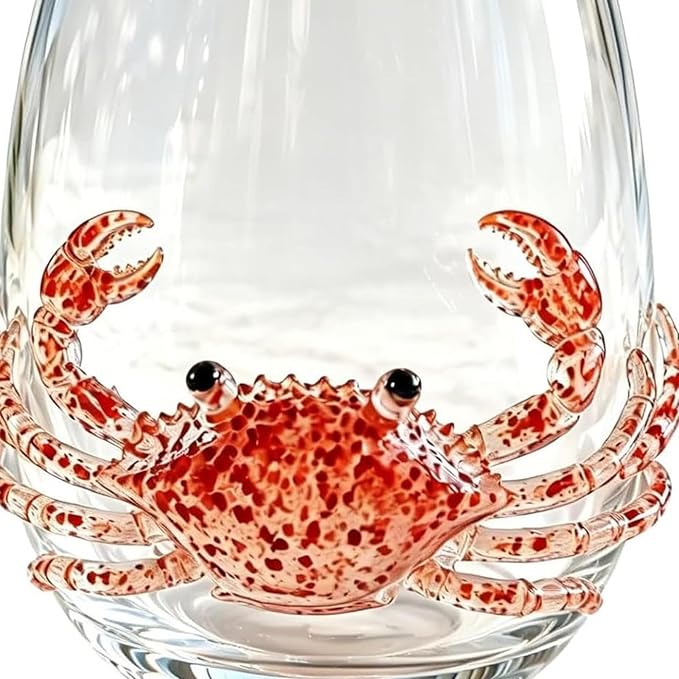 Ocean Themed Crab Hand-Blown Coastal Glassware for Birthday & Holiday Gifts | Ocean Themed Octopus Glassware Hand Blown Coastal Stemless Wine Glasses Unique Coastal Decor Gift for Ocean Lovers - Image 6