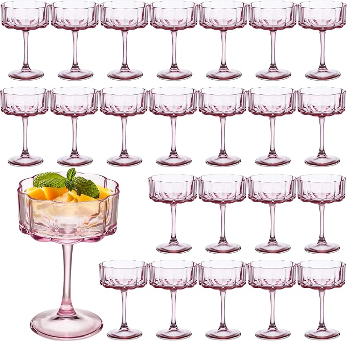 Vintage Champagne Coupes Glass Cute Martini Cocktail Glasses,13oz Crystal Martini Wine Glasses Set Of 24 Elegant Flower -Shaped Goblet Drinking Champagne Dessert Yogurt Ice Cream Glassware Cups Pink by Unknown