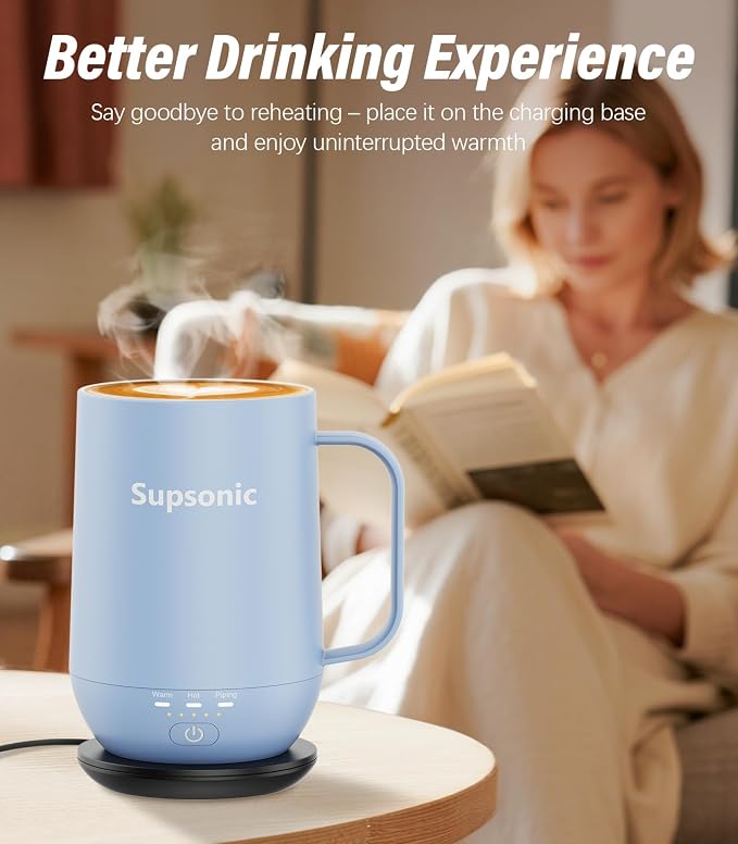 Supsonic - 16oz Self Heating Coffee Mug, Smart Heated Coffee Mug Faster Direct-Contact Heating Up to 149°F, Coffee Mug Warmer Set with Auto Shut-Off - Gifts for Men Women | S2 - Image 4