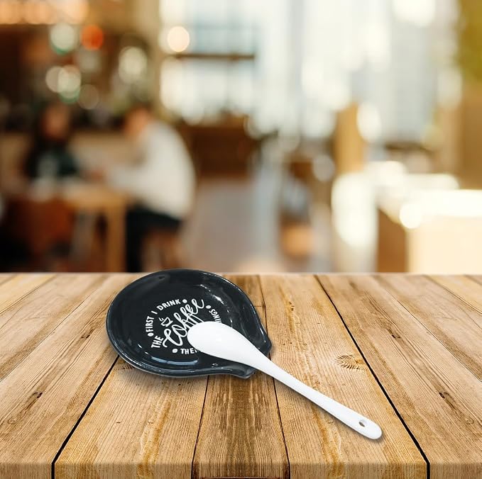 Littlefa Black Coffee Spoon Rest Holder-Coffee Bar Accessories | Funny Ceramic Coffee Spoon Rest for Coffee Bar Accessories Essentials, Coffee Lovers Gifts, But First I Drink Sign - Image 6