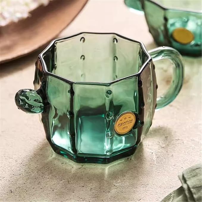 drinking glassware Blown Green Transparent Glass Cup with Handle, 10 Oz - Image 4