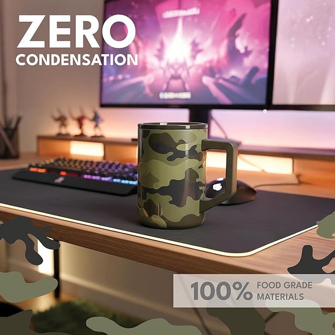 Elemental Insulated Coffee Mug - Triple-Wall Stainless Steel Summit Travel Cup for Hot and Cold Drinks - Thermal Coffee Mug with Lid and Handle for Camping, Office & Travel 16oz - Dark Green Camo - Image 6