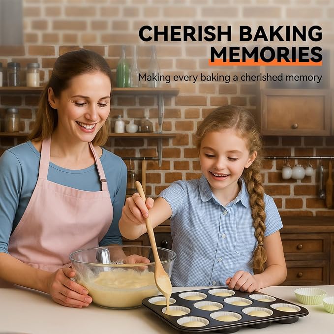 Yoehka 2 Pack Muffin Pan for Baking, Non-stick Cupcake Pan Set, Black | Standard 12-Cups Muffin Tin for Baking Cupcakes, Carbon Steel Baking Supplies - Image 8