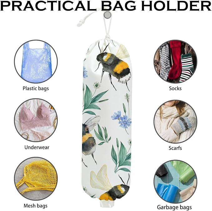 2Pcs Bee Plastic Bag Holder, Wall Mount Grocery Bag Holder for Plastic Bags, Sunflower Reusable Grocery Bags Storage Dispenser for Home Kitchen Pantry Decor, Sunflower Gifts for Women Mom - Image 3