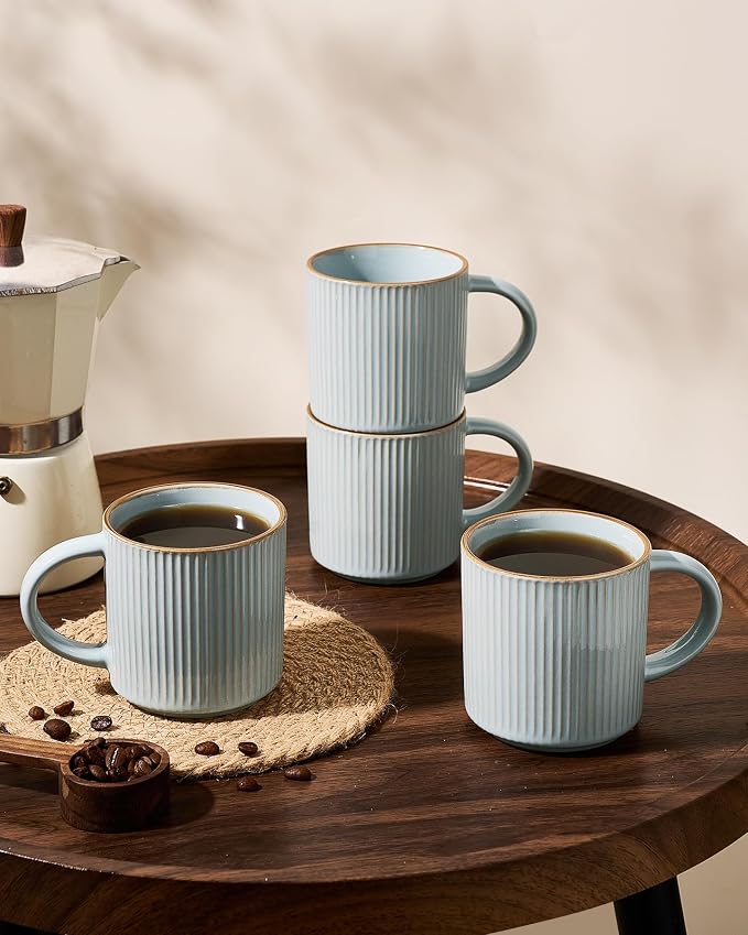 famiware Star Coffee Mug Set for 6, Handcrafted 12 oz Ceramic Stoneware Mugs Cup Set, Chip-Resistant & Stackable, Dishwasher/Microwave Safe, Light Blue - Image 3