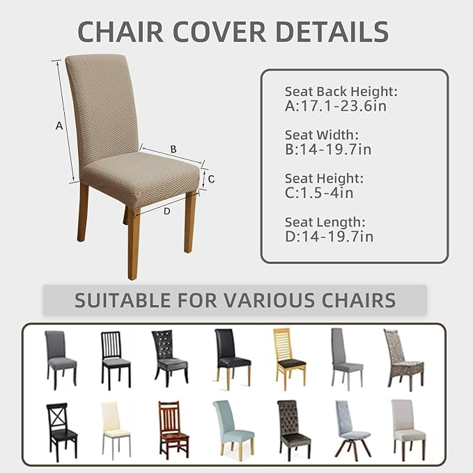 Dining Chair Covers Set of 4,Stretch Jacquard Fabric Chair Protectors,Camel | 3D Anti-Scratch Chair Covers Set of 4, Stretch Washable Dining Chair Covers for Kitchen, Hotel - Image 5