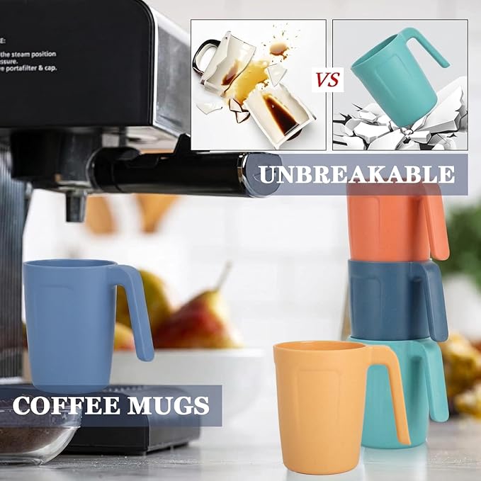 Homienly Wheat Straw Coffee Mugs, Alternative to Plastic Coffee Cups, Set of 6, Unbreakable Camping Coffee Mugs, 16 OZ Cups for Tea, Coffee, Milk, Dishwasher and Microwave Safe Kids Mug, Multi - Image 5