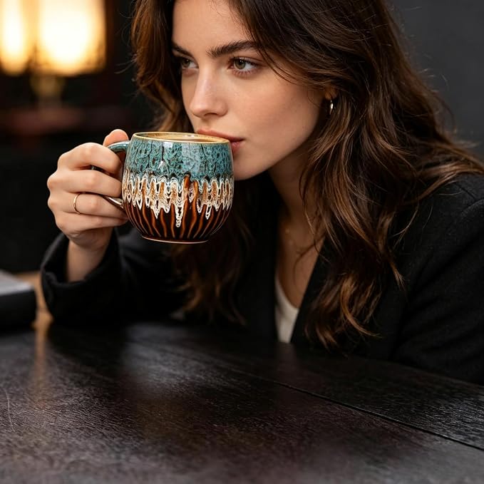 20 oz Large Ceramic Coffee Mug,Creative Handcrafted Reactive Glaze Coffee Cups Suitable for Home and Office Use,Dishwasher & Microwave Safe,Novelty Pottery Mug for Coffee Lovers Gift (blue) - Image 5