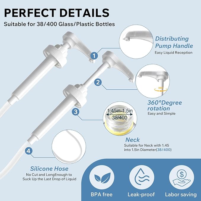 5 Gallon Bucket Pump Dispenser, Gallon Bucket Syrup Jug Bottle Water Pumps with 50cm Long Silicon Hose for Larger Laundry Detergent Pump Dispenser Shampoo Soap Conditioner Oil Bleach Liquid 38/400