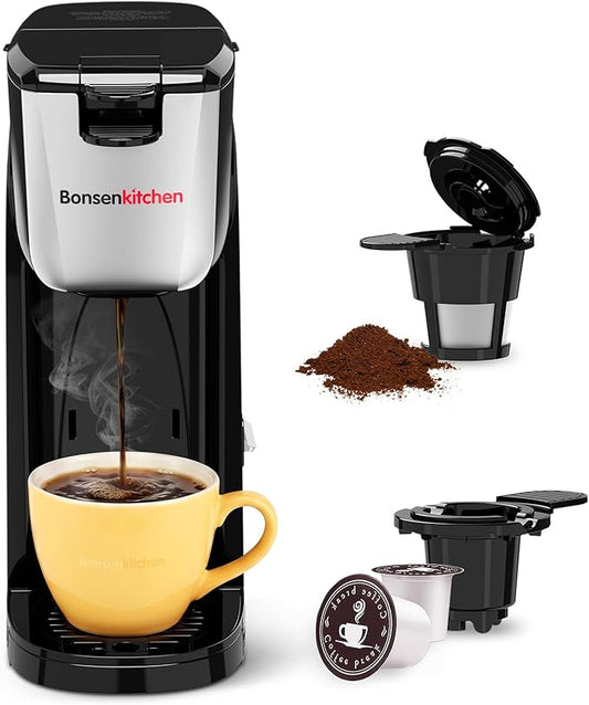 Bonsenkitchen Single Serve Coffee Maker, 6-14 oz Brew Sizes, Brewing | Travel Mugs Friendly, Compact Portable Coffee Machine for Small Spaces, Ideal for Kitchen by Bonsenkitchen