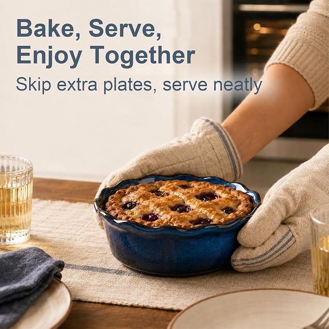 ONEMORE 6 Inch Ceramic Mini Pie Pans Set of 4, Deep Dish Pie Plates with Fluted Edges, Blue Gradient Small Baking Dishes for Pot Pies, Quiche, Tarts and Individual Desserts, Oven Safe - Image 3