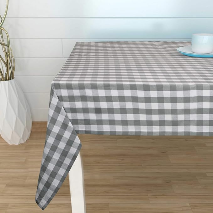 Urban Villa Tablecloth Cotton Tabletop 60x102 (8-10 Seats) Grey Checks - Image 4