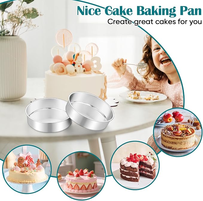 TeamFar 7 Inch Cake Pan Set of 2, Stainless Steel Round Cake Baking Pan | Layer Baking Tin for Birthday Wedding, Non-Toxic & Heavy-Duty, Mirror Finish & Leak Proof, Oven & Dishwasher Safe - Image 3