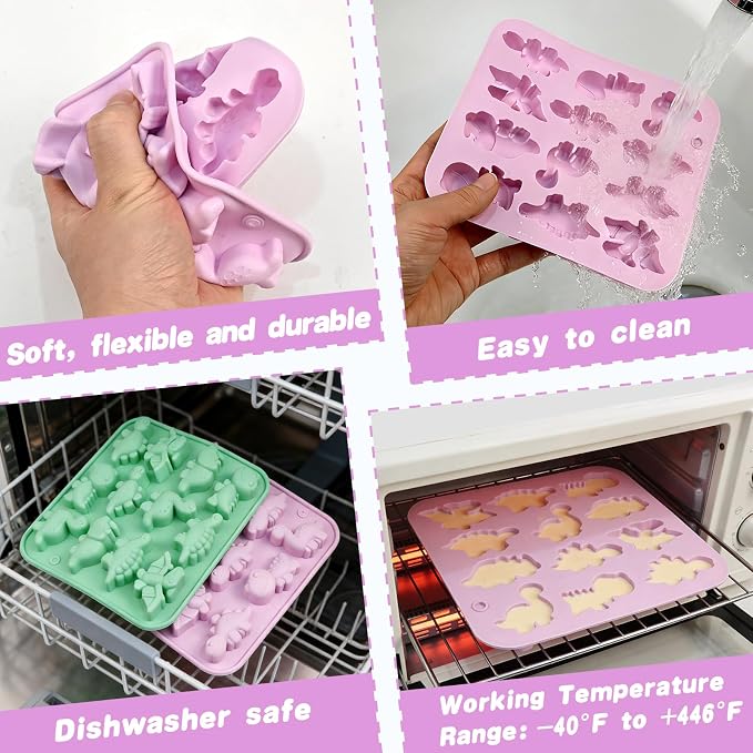Dinosaur Silicone Mold, 2 Pack Dinosaur Chocolate Molds 24 Cavity | Dinosaurs Molds Silicone for Chocolate, Candy, Ice Cubes, Jelly, Jello, Pudding, Cake Decorations, Cookies, Soaps - Image 6