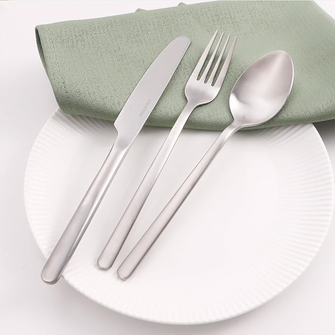 KINGSTONE Silverware Set, 20 Piece Flatware Cutlery Set for 4, 18/10 Stainless Steel Silverware Mirror Polished Dishwasher Safe for Home, Restaurant, Wedding, Party, Matte Silver - Image 4