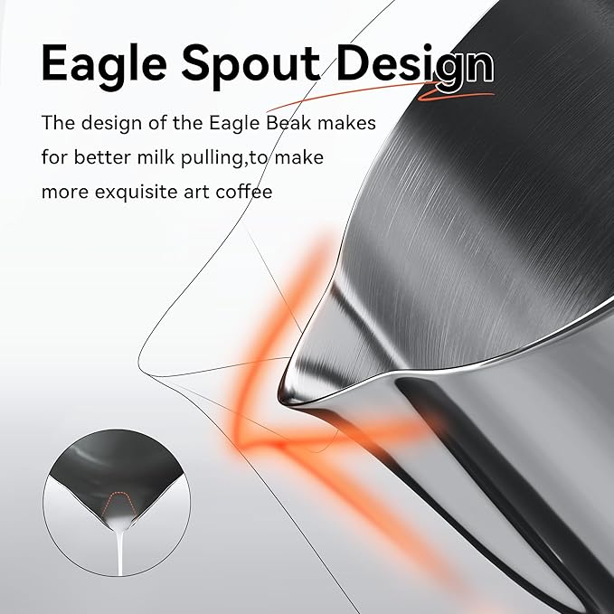 HiBREW Latte Art Pitche 15oz, Stainless Steel Milk Frothing Pitcher Steamed Espresso Cup Barista Pitcher (15oz/450ml)