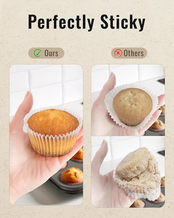 Bake Choice 200pcs Standard Cupcake Liners for Baking, White Muffin Liners | Upgraded Paper, Balance Non-Stick & Non-Slip, Greaseproof Parchment Paper, Cupcake Wrapper for Party, Wedding, Christmas - Image 3