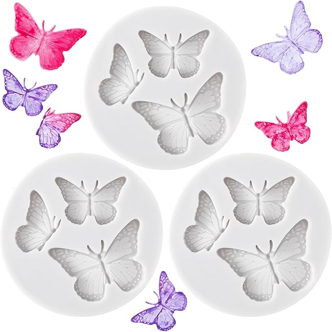 HINZIC 3PCS Mini Butterfly Silicone Molds, Polymer Clay DIY Crafts, Grey | Cute Fondant Cake Baking Chocolate Candy Cupcake Topper Desserts Decoration for Women Valentines by HINZIC