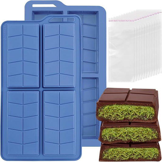 Dubai Silicone Chocolate Bar Mold,0.82inch Deep Chocolate Candy Molds for Filling Thick Pistachio Chocolate-Includes 100pcs Bags by ZONBBEE