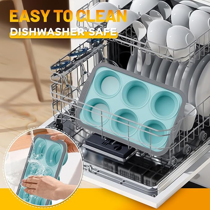 Silicone Muffin Pan, 6 Cups Non-Stick Cupcake Pan, Food-Grade BPA-Free Muffin Tin, Oven-Safe 450 °F, Reinforced Steel Frame, Easy-Grab Handles, Quick-Release 2.7" Baking Molds for Mini Treats - Image 5