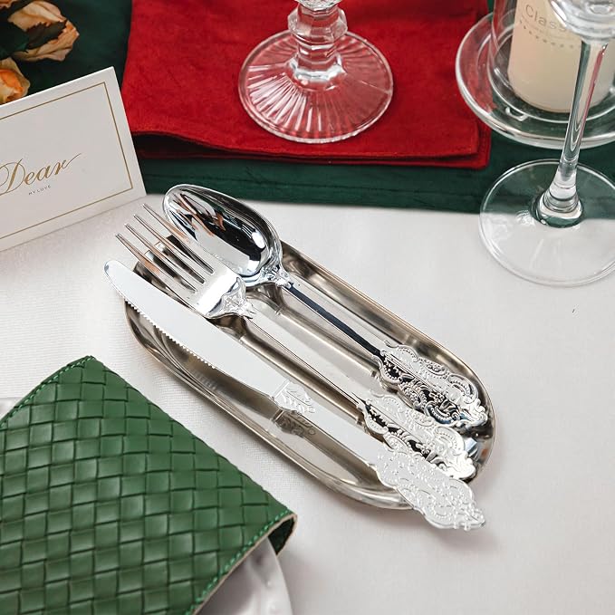 N9R 120PCS Silver Plastic Silverware, Vintage Disposable Utensils & Cutlery | 40 Fancy Forks, Spoons, Knives, Heavy Duty, BPA-Free, for Party, Weddings, Birthday & Holiday - Image 4