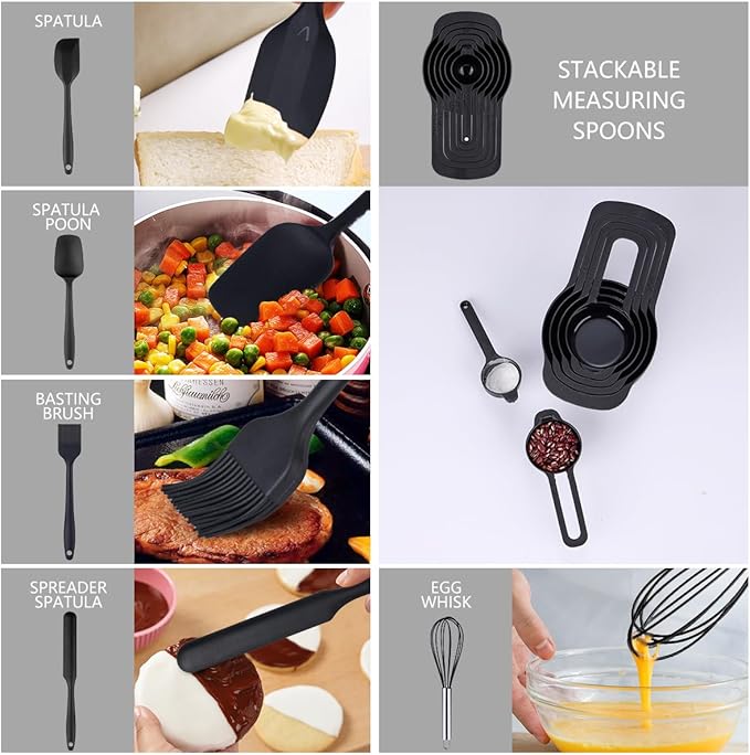 Leidawn Mixing Bowls with Lids set - 25 PCS Stainless Steel Nesting Black Mixing Bowls Set for Baking, Mixing, Serving & Prepping, Size 5, 3.7, 2.8, 2.3, 1.7, 1.1, 0.7QT, 11 Cooking - Image 5