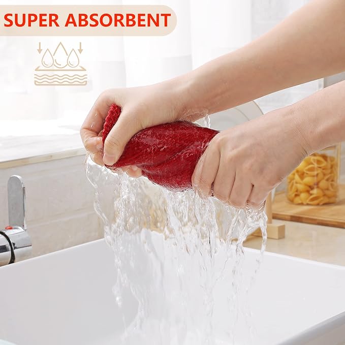 Homaxy 100% Cotton Waffle Weave Kitchen Dish Cloths 8-Pack, Red | 12 x 12 Inches, Ultra Soft Absorbent Dish Towels, Quick Drying Dish Rags with Hanging Loop - Image 3