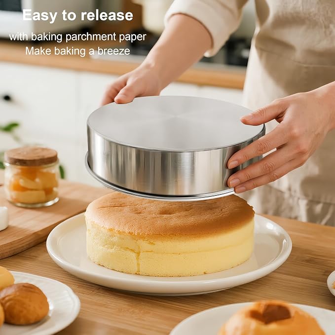 8 Inch Cake Pan Set of 2, Stainless Steel Baking Pans & 100 Parchment Paper | AWTBDP Nonstick Smash Circle Round Cake Pans Tins for Birthday Christmas Layer Cake, Healthy & Dishwasher Safe & Easy Clean - Image 6