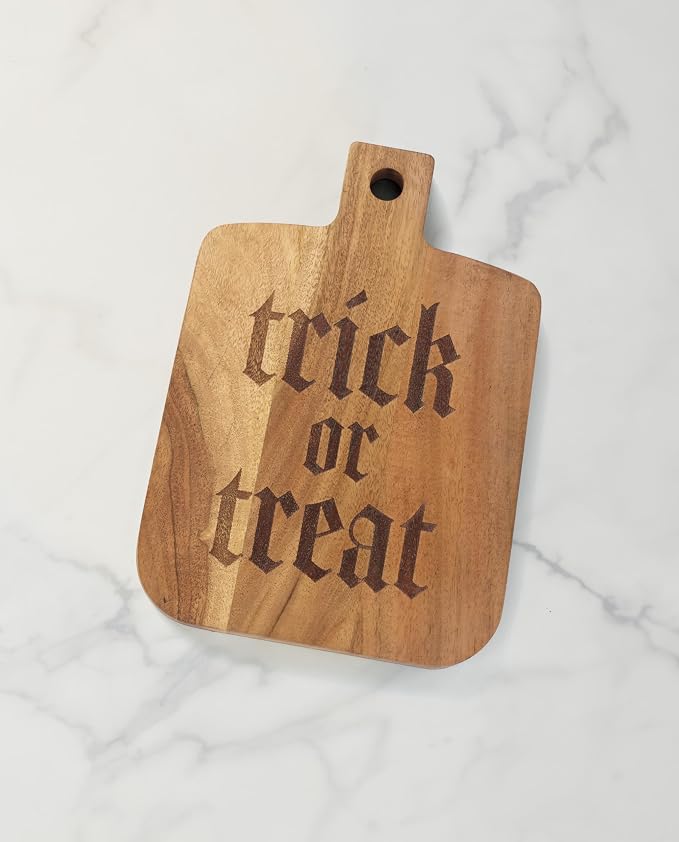 Oneida Vintro Halloween Trick or Treat Charcuterie Board | acacia wood, hand wash only | laser-etched trick-or-treat design | halloween party cheese and snack server - Image 2