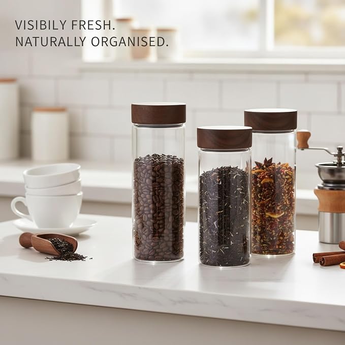 Clear Glass Storage Jar with Acacia Wood Lid - Kitchen Canister for Pantry Organization, Countertop Display, and Dry Food Storage - Image 2