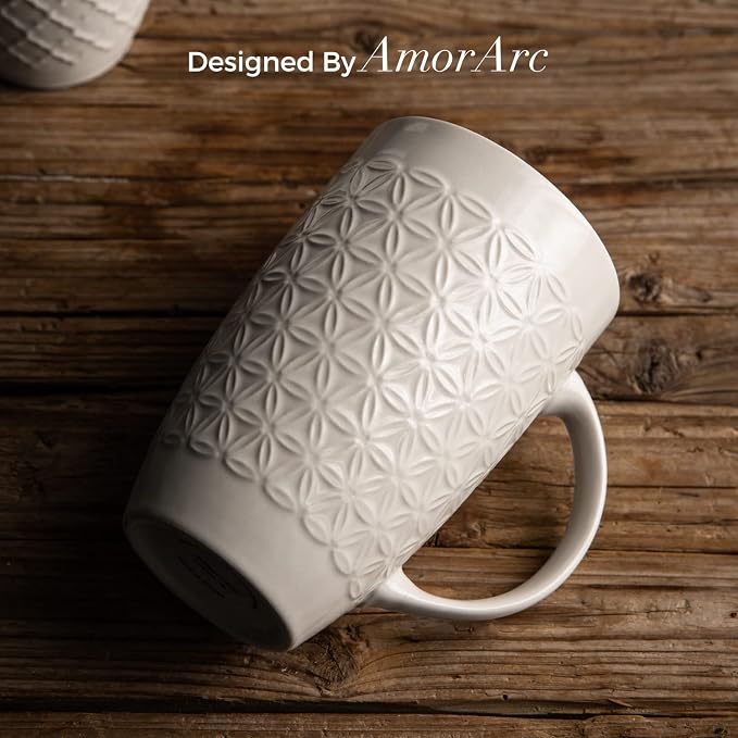 AmorArc Large Coffee Mugs Set of 6, 20oz Ceramic Tall Coffee Mugs Set with Textured Geometric Patterns for Coffee/Tea/Beer/Hot Cocoa, Dishwasher & Microwave Safe, Black&Beige - Image 4