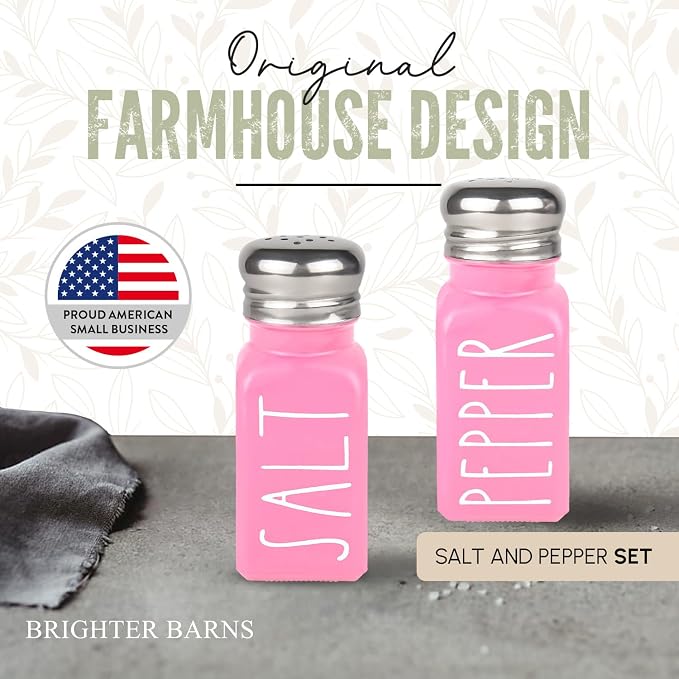Pink Salt and Pepper Shakers Set by Brighter Barns - Modern Kitchen Decor and Accessories - Cute Glass Shakers - Vintage Decor for Home, Restaurants, Housewarming Gifts & Stainless Steel Lids (Pink) - Image 2