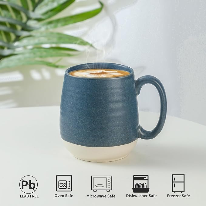 HASENSE 20 oz Large Coffee Mug – Farmhouse Deep Blue & Beige Cup, Oversized Tea Cup with Comfortable Handle, Microwave & Dishwasher Safe, Gift for Coffee, Latte, Hot Cocoa - Image 5