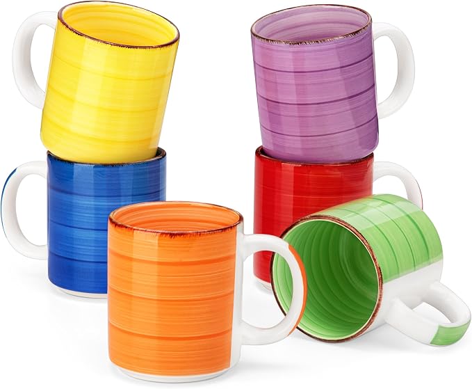 vancasso Bonita Ceramic Coffee Mug Set of 6,16 Oz Coffee Cups with Large Handle for Tea,Latte,Cappuccino,Milk,Cocoa,Dishwasher&Microwave Safe(Color) by vancasso