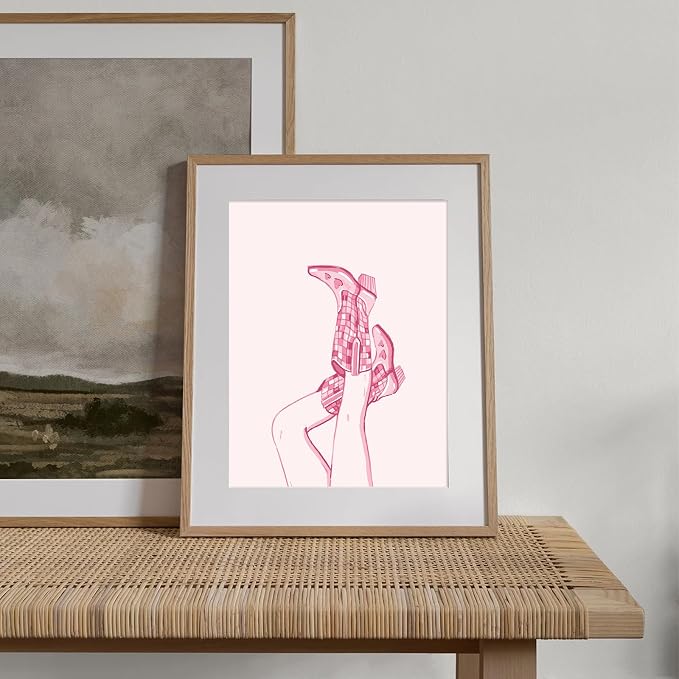 XOCUUI Western Coastal Coquette Poster Trendy Light Pink Cowgirl Boots Wall Art Vintage Funky Girly Canvas Prints for Bedroom Apartment Wall Decor 8x10 inch Unframed - Image 3