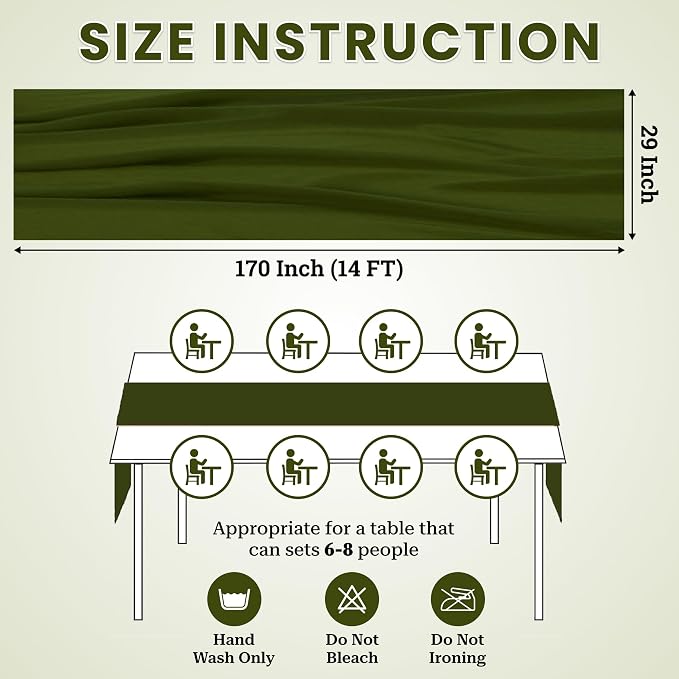 Pack of 20 | Olive Green | 14ft Chiffon Table Runner 29x170 Inches Long Romantic Rustic Sheer Gauze Runner for Wedding Bridal Shower Birthday Banquets Engagement Spring Easter Boho Decorations - Image 3