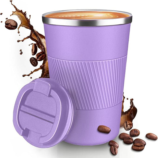 12OZ Travel Coffee Mug Insulated Coffee Cup with Spill Leak Proof Lid, Portable Stainless Steel Tumbler Reusable Hot and Cold Water Mug for Car, Daily, Camping- Purple by Unknown