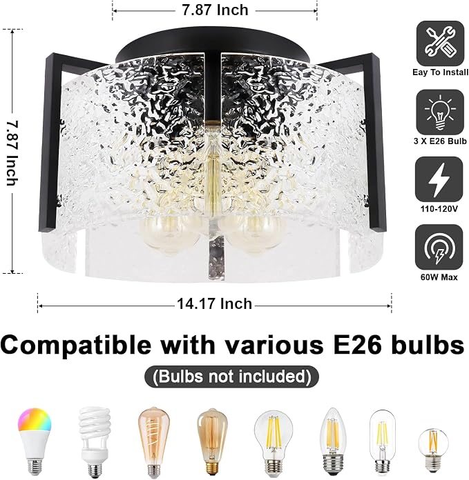 Bektas Semi Flush Mount Ceiling Light, Hallway Light Fixture,Entryway Light,Modern Bedroom Lampe,Metal Light Fixtures,Lighting Fixture Flush Mount for Kitchen Bathroom Dining Room ETL Listed - Image 7