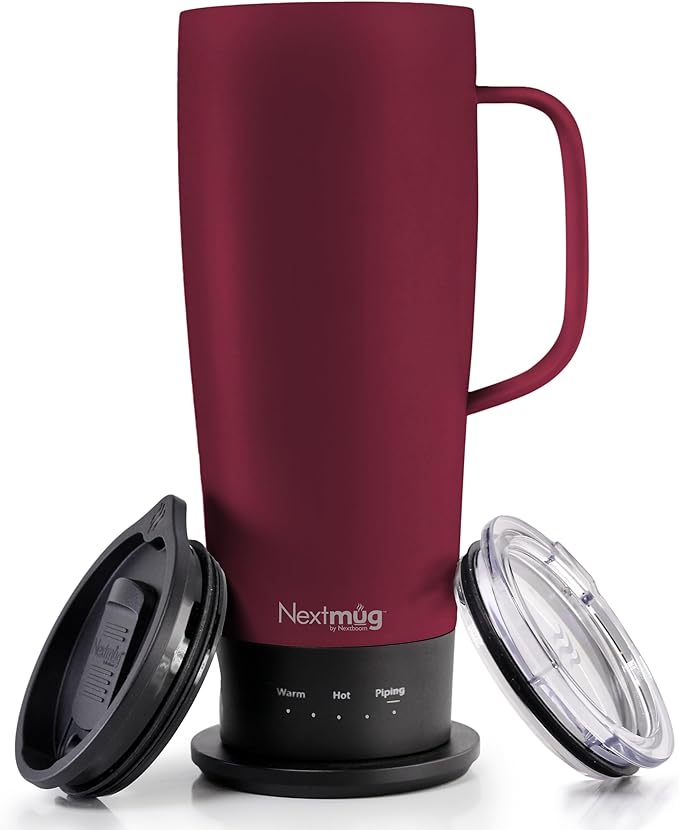 Nextmug Ultra - Temperature-Controlled, Self-Heating Travel Mug | (Burgundy - 24 oz.) – The Biggest Nextmug, No App, Long-Lasting Battery for Work & Study, Great Gift for Coffee Lovers by NextmugbyNextboom