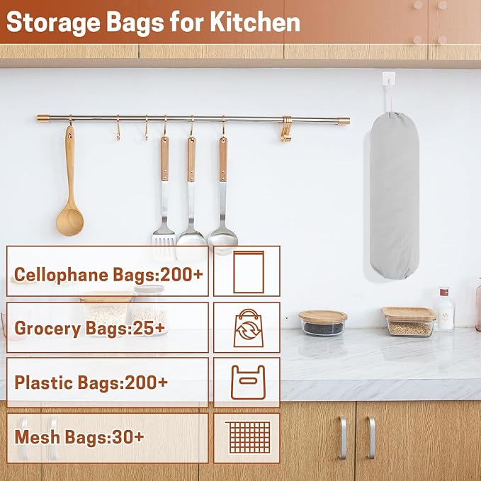SWISSELITE 1Pcs Plastic Bag Holder, Reusable Plastic Bag Organizer | Wall Mount, Large Grocery Bag Storage Dispenser, 22x9 IN - Image 4