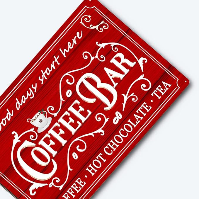 Vintage Metal Sign - Coffee & Tea Bar Decor - Christmas & Hot Cocoa Station - 8 x 12 Inch - Image 3
