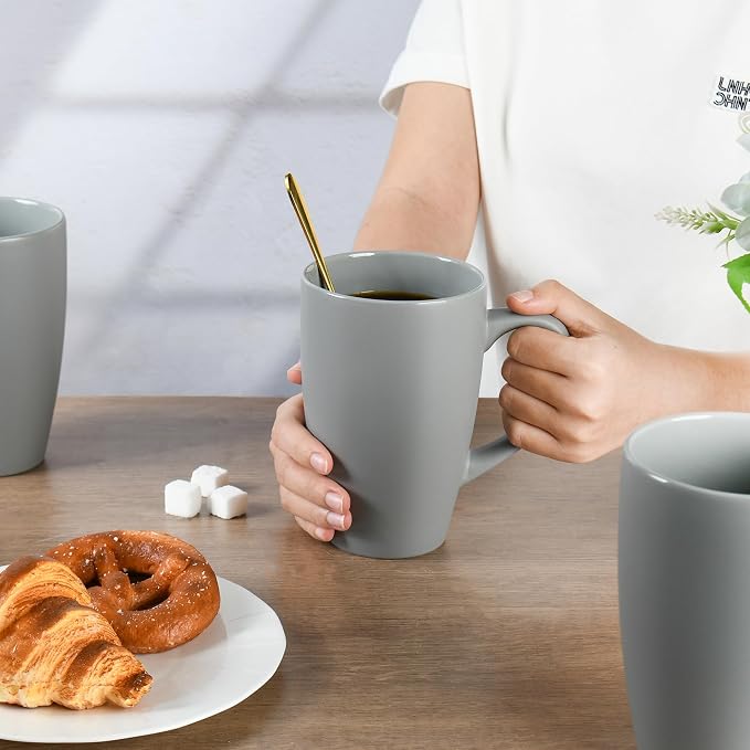 BYCNZB 20oz Extra Large Ceramic Tall Coffee Mugs Set for Coffee Tea Hot Cocoa set of 4 Dishwasher & Microwave Safe (Matte gray) - Image 5