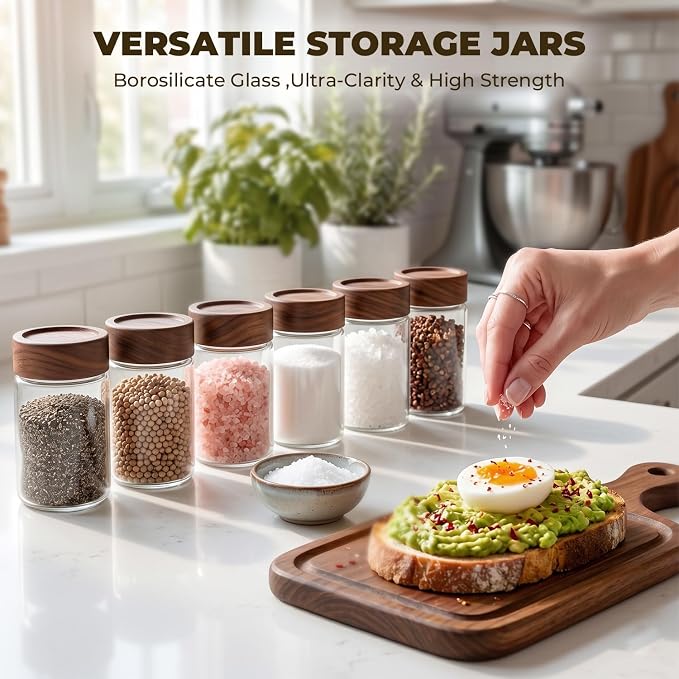 6 Pack 8 oz Glass Jars with Lids, Tall Small Mason Jars with Airtight Acacia Wood Lid, Glass Food Storage Containers for Coffee Bar, Loose Tea, Hot Cocoa & Apothecary Decor - Image 5